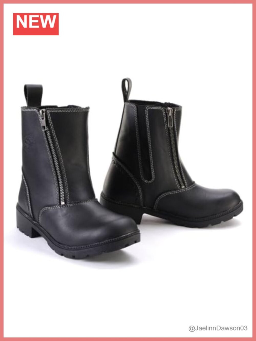 Full Grain Cowhide Leather Motorcycle Riding Boots, Dual Zipper, Ankle Height